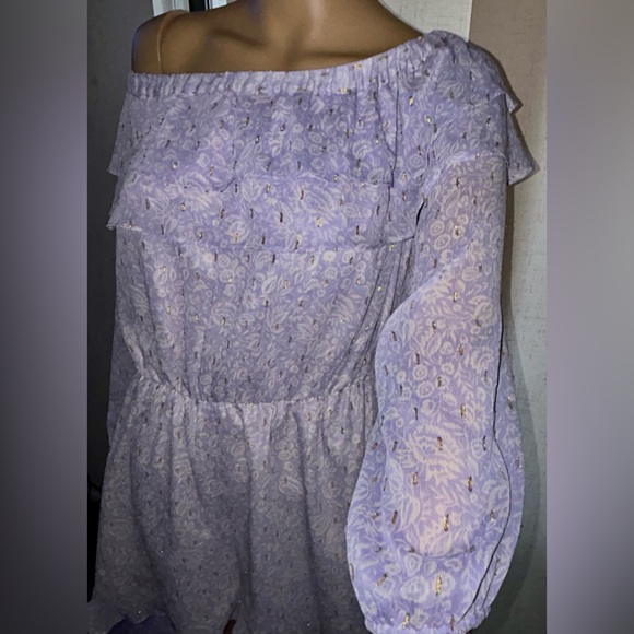 Express, lavender, off the shoulder romper. Sz L - Picture 6 of 14